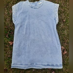 Denim Dress with Pearl & Cristal Details